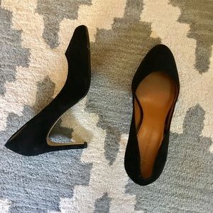 Black round toe (slight point) suede heels